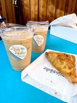 Iced Vanilla Latte, Iced Honey Latte, and Chicken Pot Pie Pastry