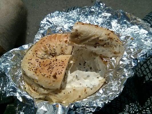 Everything bagel with herb and garlic cream cheese