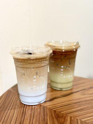 Butterfly Pea Vanilla Flower Latte & Matcha Flavored Latte