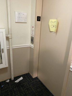 Elevators always broken and trash in hallways. Dog feces and urine all over hallways, elevators and stairwells.