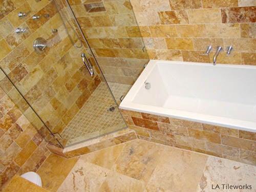 Travertine stone tile installation