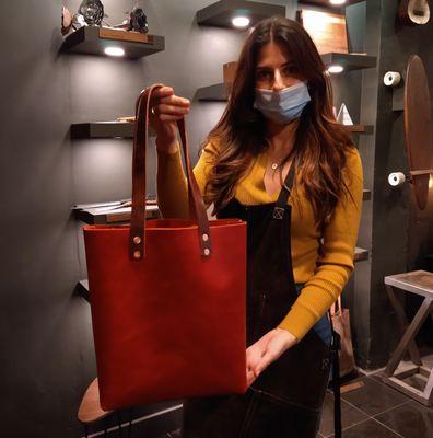 Craft a custom leather tote.