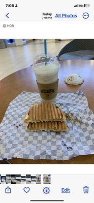 Grilled Albacore Tuna Fush Melt with Cheddar Cheese and one medium size White Chocolate Mocha Frappuccino with Whipped Cream.