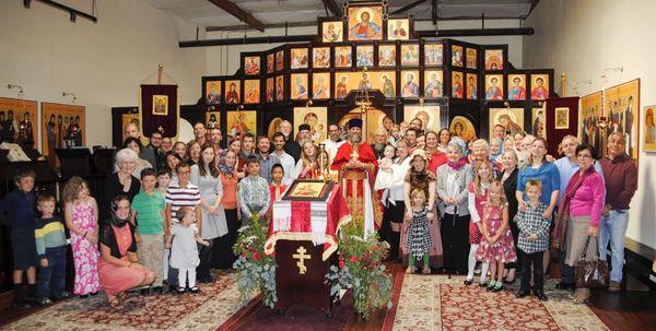 Parishioners in front of the iconostasis