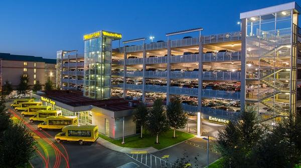 MasterPark Garage at night.