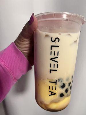 Milk tea with boba and pudding