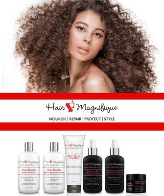 Our hair care products. No parabens, no sulfates! Available in our Los Angeles boutique, Amazon.com or online at www.hairmagnifique.com.