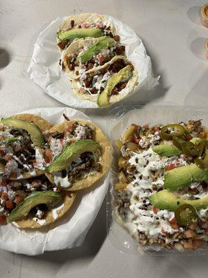 Carne asada big crispy tacos, al pastor super soft tacos, carnitas cali fries