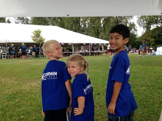 The kids sporting their new t-shirts.