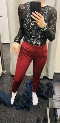 Red Pants I shouldn't have tucked in