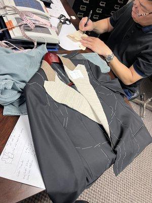 Tuxedo jacket in progress.