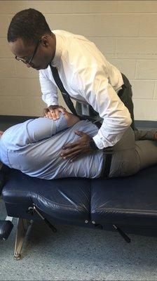 One of our students setting up a lower back adjustment