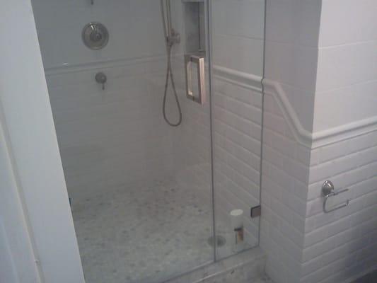 A frameless shower enclosure we installed.