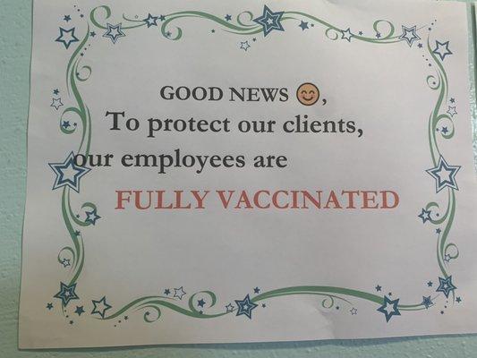 Our employees are all Fully Vaccinated.