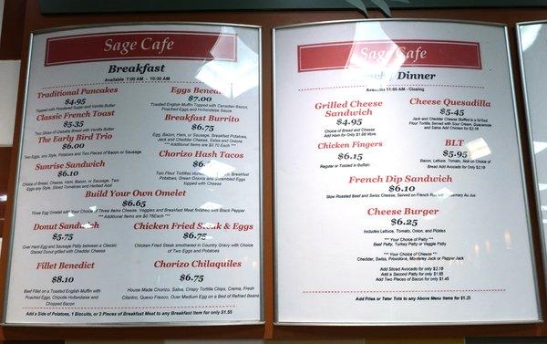 New updated menu. No tax charged.