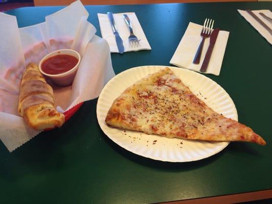 Cheese pizza and pepperoni roll