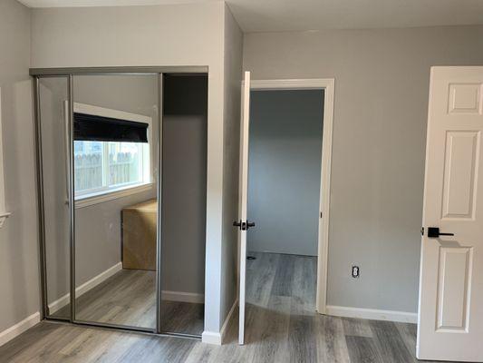 New closet, flooring and bathroom entrance