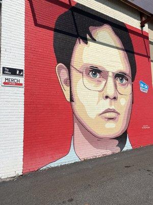 giant Dwight Schrute outside