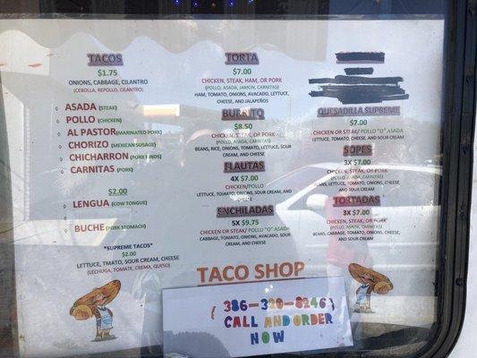 Taco Shop menu