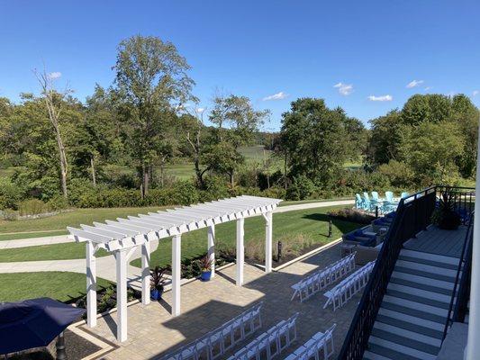 Set up for outdoor wedding so many chairs ! beautiful view