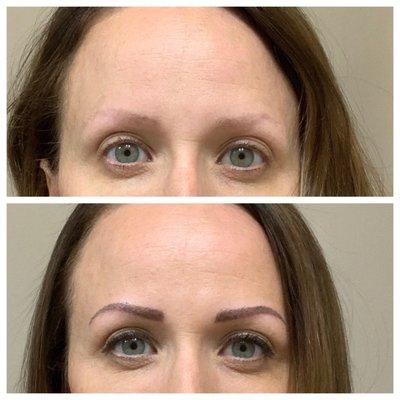 Eyebrows before and after microblading