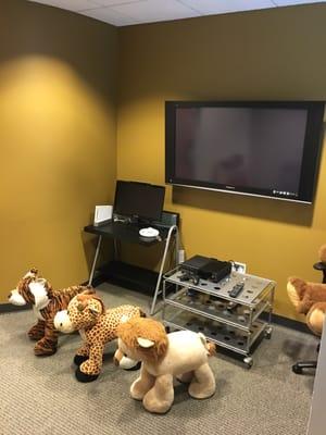 An Xbox, a wide-screen TV, and plenty of toys to keep kids occupied during their visit.