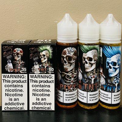 Time Bomb salts (35mg or 50mg) 30ml and Time Bomb free-base e-liquids (0mg, 3mg, 6mg, or 12mg) 60mls