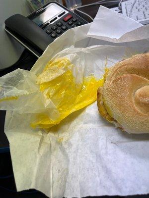 yolk all over the bottom of sandwich, impossible to hold