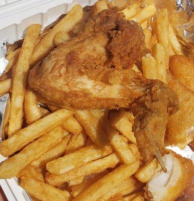 chicken wing, fries, rockfish