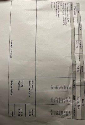 The receipt for a simple tow. Why is it so expensive? Bet you wouldn't charge me this much if I drove an older Hyundai