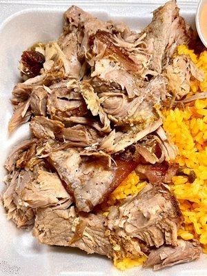 Pernil, roasted pulled pork, close up