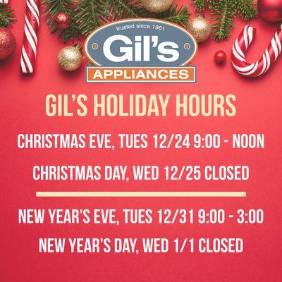 Gil's Appliances Holiday Hours