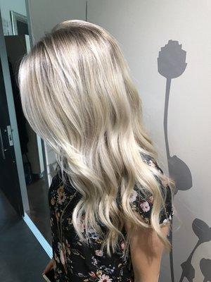 Cool blonde with balayage highlights.