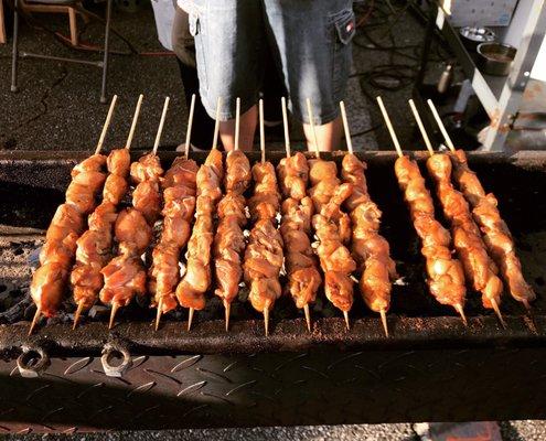 Chicken Skewers over real charcoal.