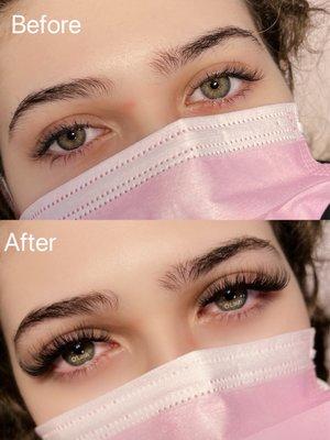 Eyelash extensions before and after