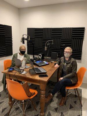 Members working together in the podcast studio!