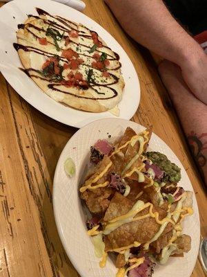 Caprese flatbread and tuna nachos