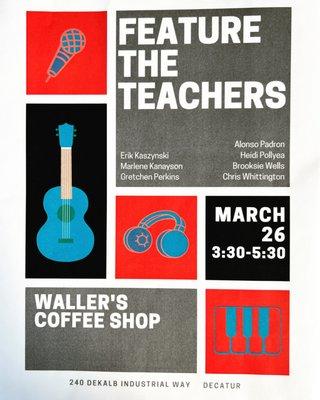 Firehouse Guitars and Music teacher Concert at  Waller's Coffee on march 26 2023.