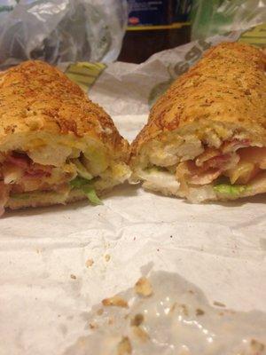 chicken, bacon, ranch on italian herbs and cheese bread. (notice a trend here) lol