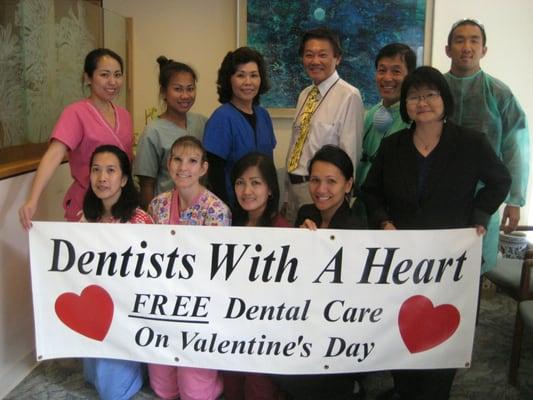 Free Dental Care on Valentine's Day for needy people. Our 10th year.