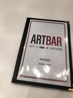 ArtBar Menu given to us with the word "eat" crossed out.