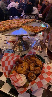 Sausage pizza and garlic butter wings