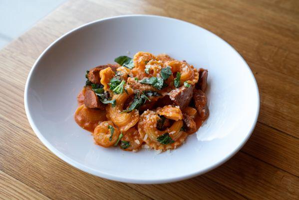 Chorizo Shrimp pasta from Pinwheel Pasta