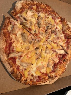 Medium chicken (counts as 2 toppings) and pineapple pizza