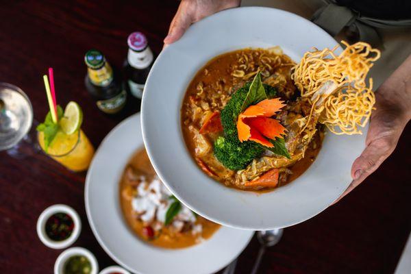 Duck Curry and Lamb Curry paired with mango mojito cocktail.