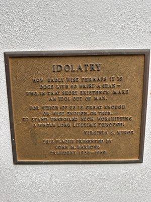 Idolatry memorial plaque