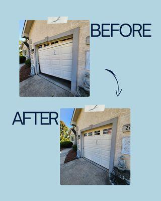 A garage door before that was damage and no longer functioning property is now repaired and convenient to use once again.