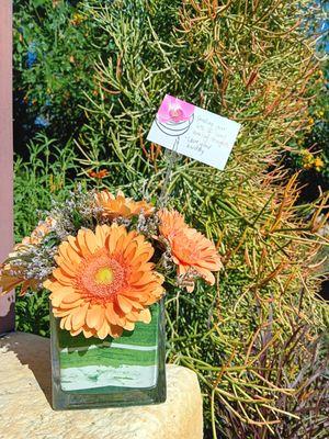 Orange Gerbera Daisies with Purple Limonium