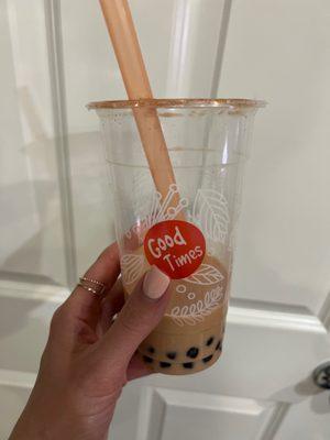 Dragon milk tea with large boba