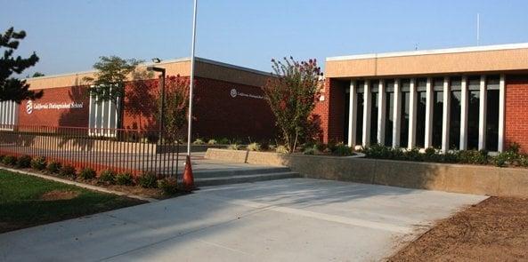 Another exterior shot of the front of the school.,